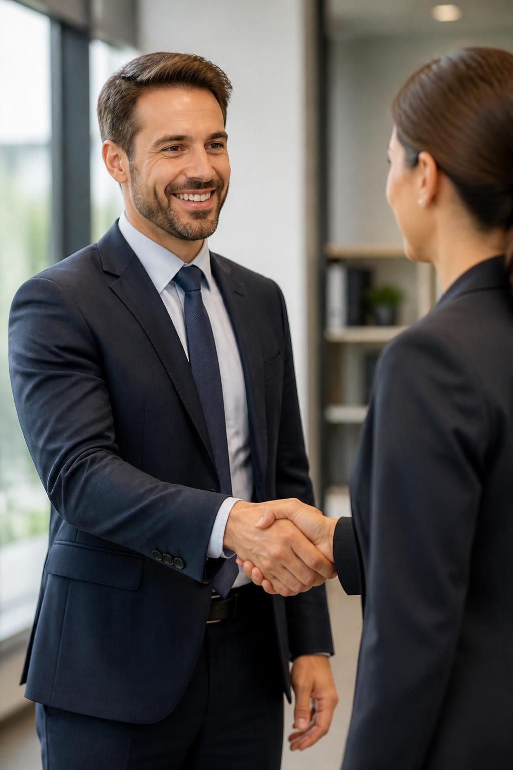 Two professionals shaking hands in agreement